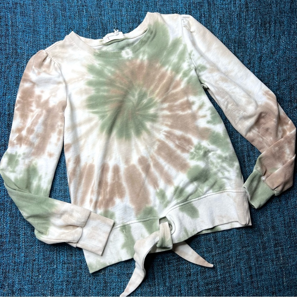 Anthropologie Lorna Tie Dye Sweatshirt in Green Brown Tie Front Women's Small